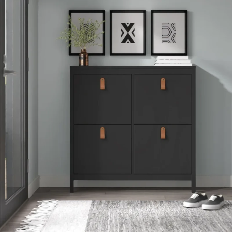 White Mchone 16 Pairs Manufactured Wood Shoe Storage Cabinet