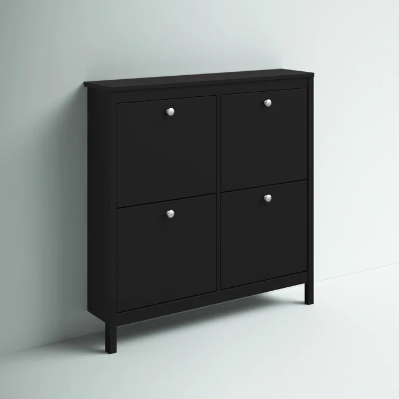 White Mchone 16 Pairs Manufactured Wood Shoe Storage Cabinet