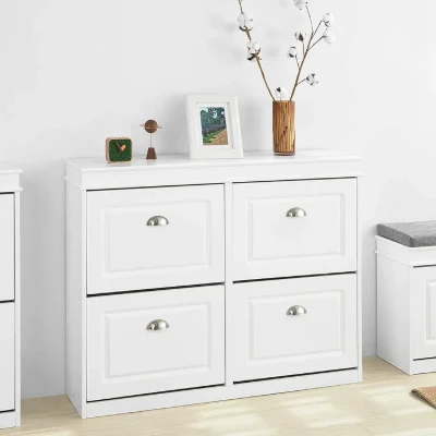 White 16 Pairs Manufactured Wood Shoe Storage Cabinet