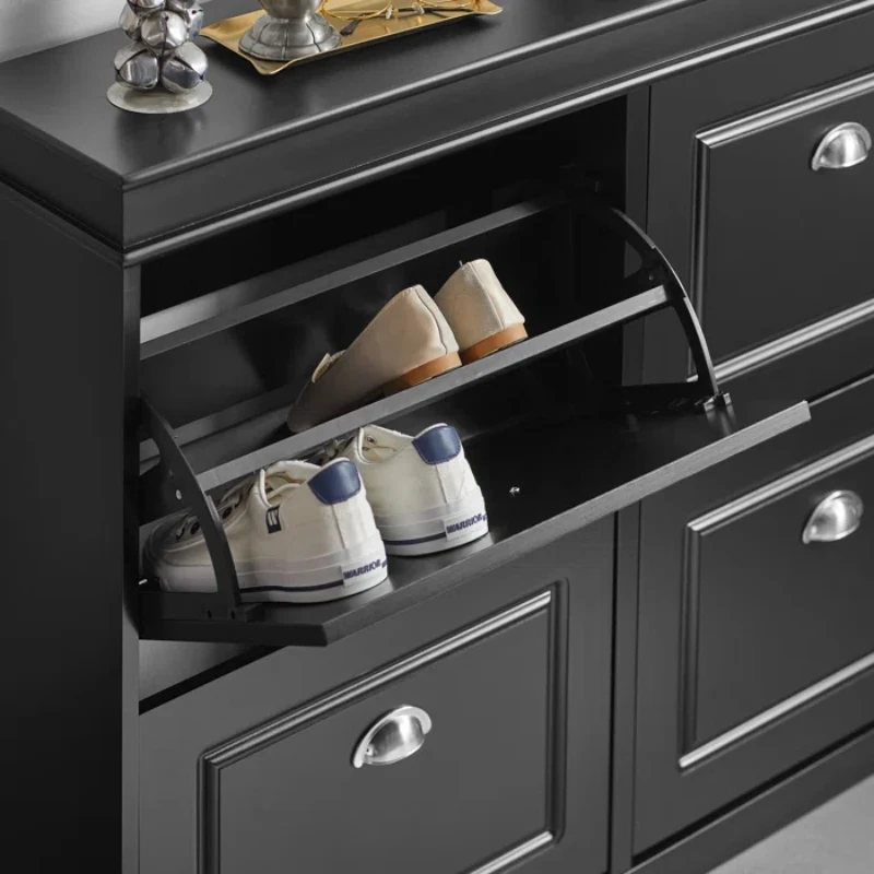 White 16 Pairs Manufactured Wood Shoe Storage Cabinet