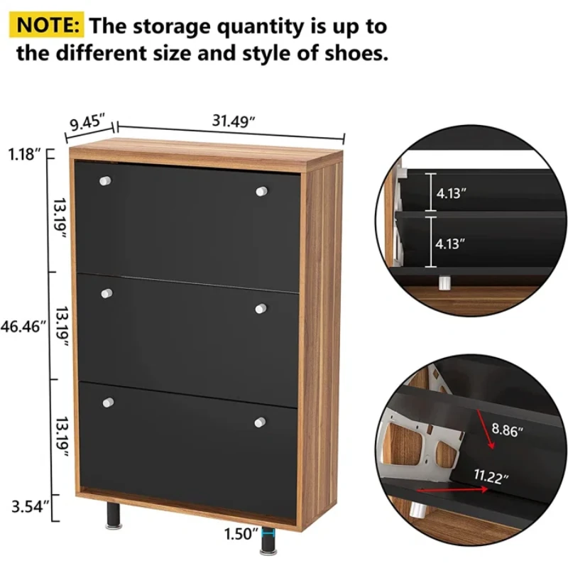 WalnutBlack 24 Pairs Solid + Manufactured Wood Shoe Storage Cabinet