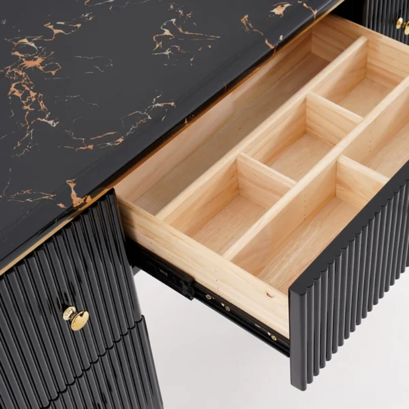 Vanity Dressing Table – Marble-Effect Top with Gold Legs