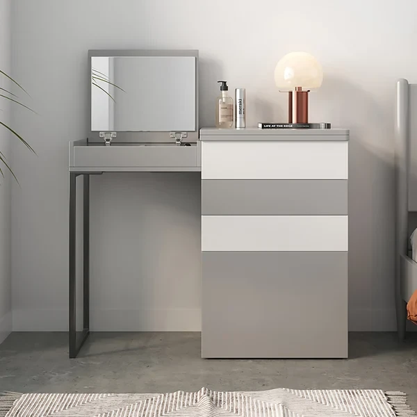 Enoro Makeup Vanity with Mirror Foldable Dressing Table with Stool & Hidden Drawer - Natural wood
