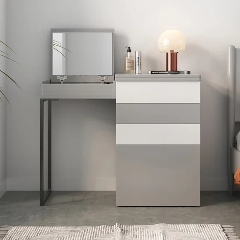 Enoro Makeup Vanity with Mirror Foldable Dressing Table with Stool & Hidden Drawer - Natural wood