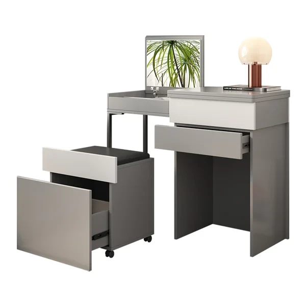 Enoro Makeup Vanity with Mirror Foldable Dressing Table with Stool & Hidden Drawer - Natural wood