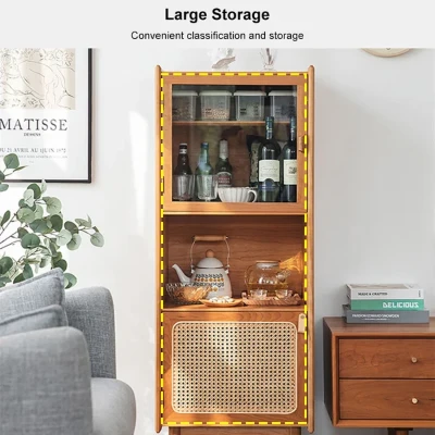 Lezaro Natural Wood Cabinet with Rattan Door