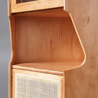 Hutch Natural Corner Cabinet 2-Door with Rattan