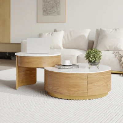 Picture of Doba Natural Wood Coffee Table with Drawers