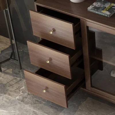 Atacha Modern Sideboard – Natural Wood with Drawers and Shelves