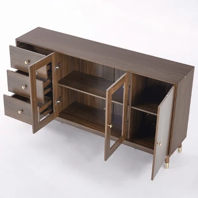 Atacha Modern Sideboard – Natural Wood with Drawers and Shelves