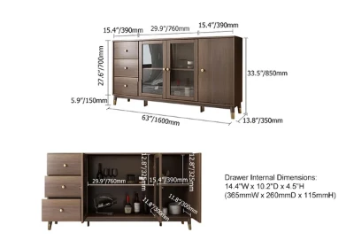 Atacha Modern Sideboard – Natural Wood with Drawers and Shelves