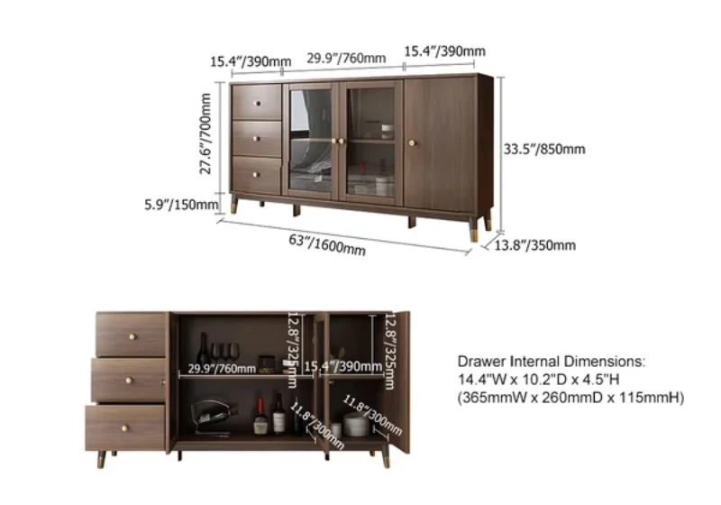 Atacha Modern Sideboard – Natural Wood with Drawers and Shelves