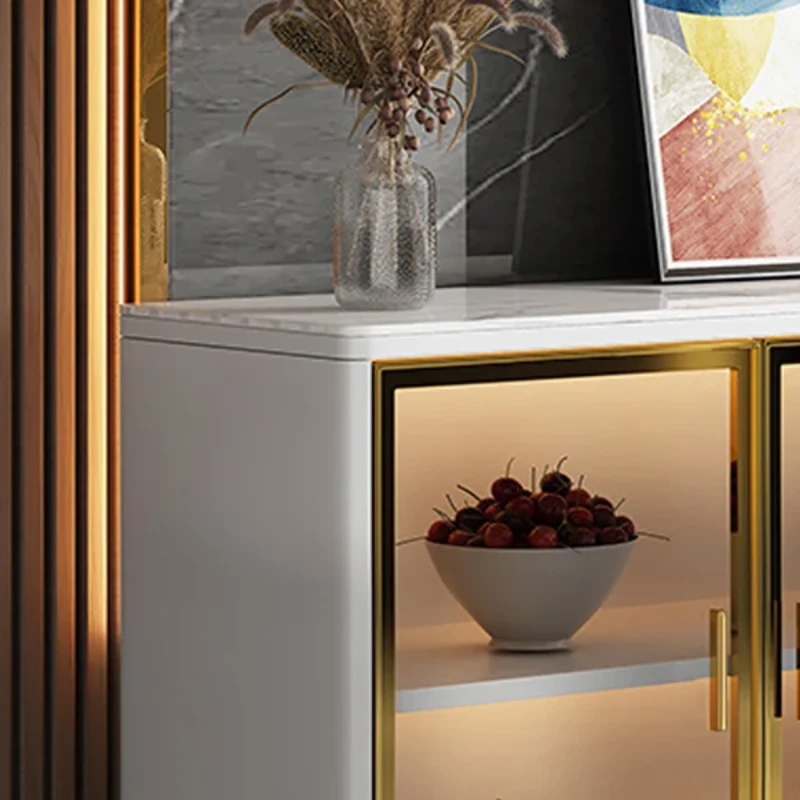 Klamf Sideboard – Natural Wood with Glass Doors and Golden Accents
