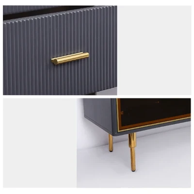 Klamf Sideboard – Natural Wood with Glass Doors and Golden Accents