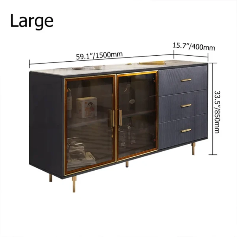 Klamf Sideboard – Natural Wood with Glass Doors and Golden Accents