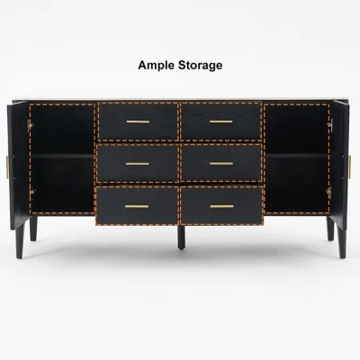 Lisco Sideboard – Natural Wood with Marble Top and Golden Handles