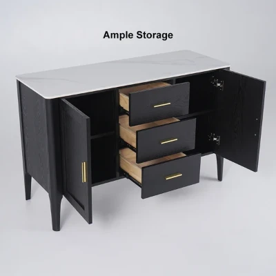 Lisco Sideboard – Natural Wood with Marble Top and Golden Handles