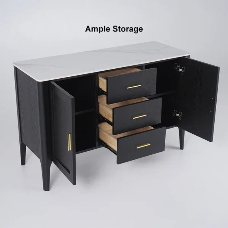 Lisco Sideboard – Natural Wood with Marble Top and Golden Handles
