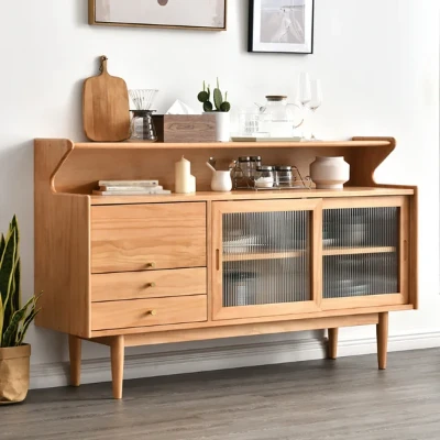 Crase Kitchen Sideboard – Natural Wood with Glass Doors
