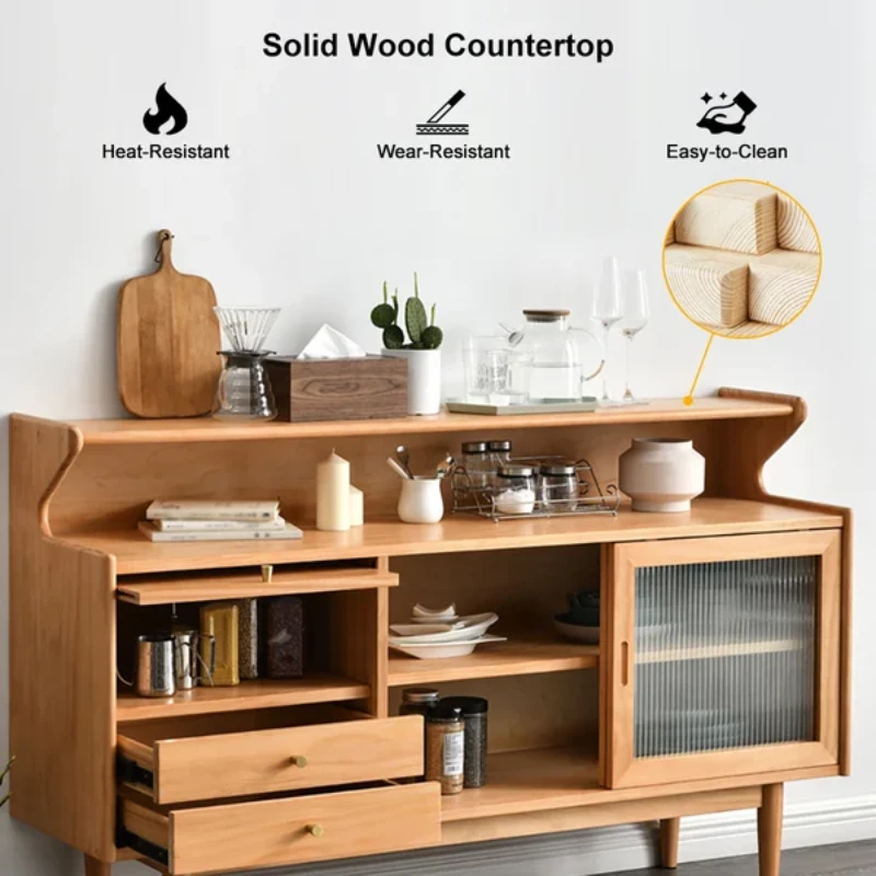 Crase Kitchen Sideboard – Natural Wood with Glass Doors