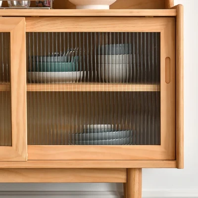 Crase Kitchen Sideboard – Natural Wood with Glass Doors