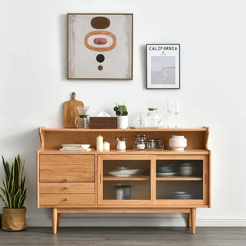Crase Kitchen Sideboard – Natural Wood with Glass Doors