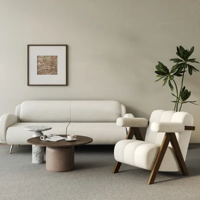 Picture of Sovana Cozy Armchair – Cylindrical Design with Wooden Legs