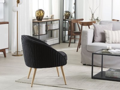 Picture of Divano Curved Accent Chair – Natural Wood with Plush Upholstery