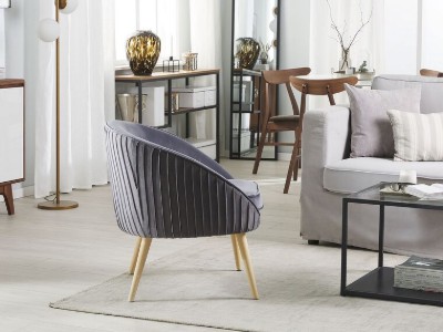 Picture of Divano Curved Accent Chair – Natural Wood with Plush Upholstery