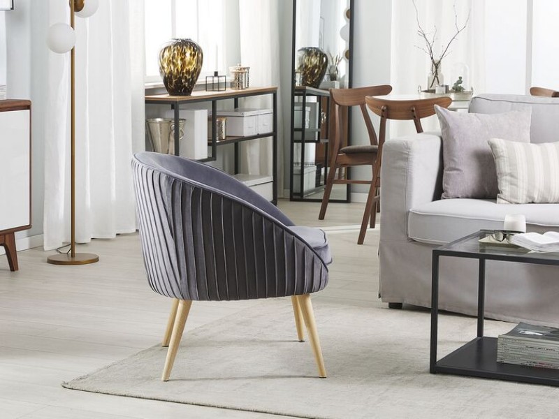 Picture of Divano Curved Accent Chair – Natural Wood with Plush Upholstery