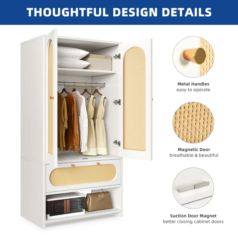Picture of Pajero Modern wardrobe Natural wood with Rattan
