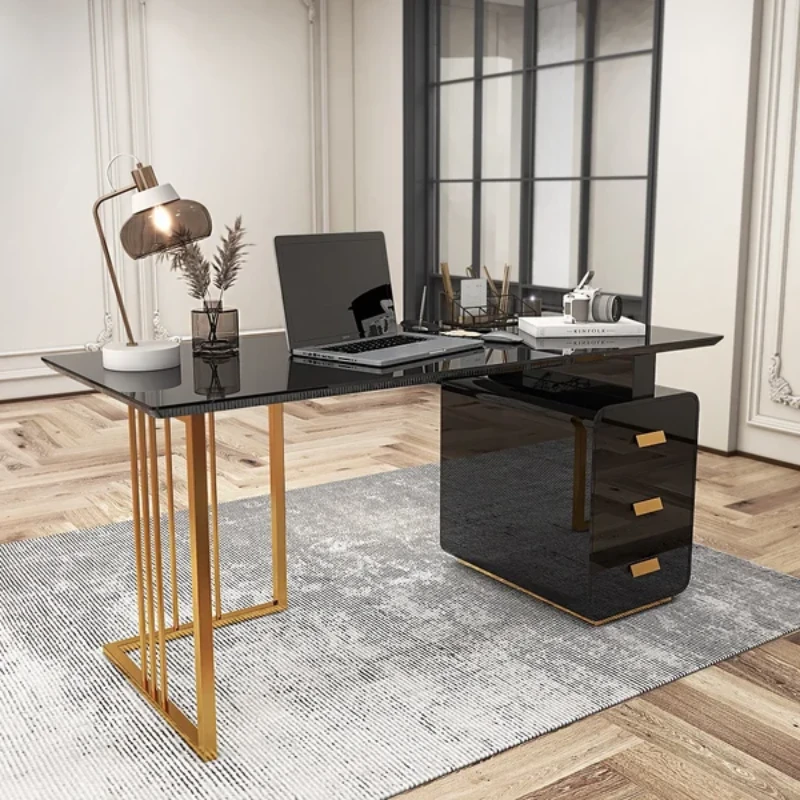 Picture of Jivar – Natural Wood Desk with White & Gold Finish and Castor Feet