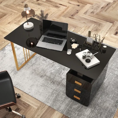 Picture of Jivar – Natural Wood Desk with White & Gold Finish and Castor Feet