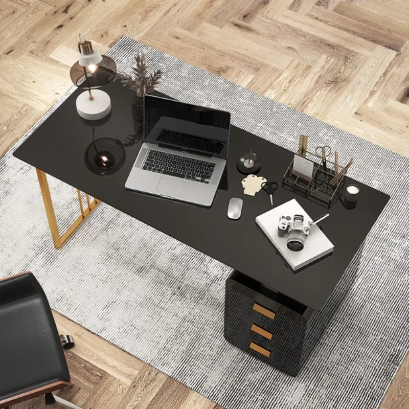 Picture of Jivar – Natural Wood Desk with White & Gold Finish and Castor Feet