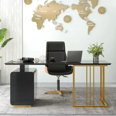 Picture of Jivar – Natural Wood Desk with White & Gold Finish and Castor Feet