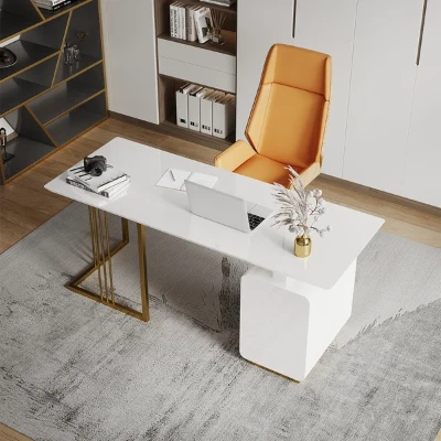 Picture of Jivar – Natural Wood Desk with White & Gold Finish and Castor Feet