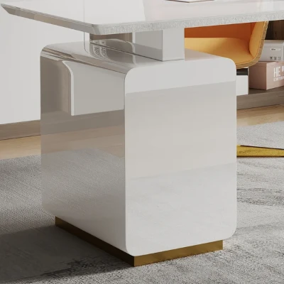 Picture of Jivar – Natural Wood Desk with White & Gold Finish and Castor Feet
