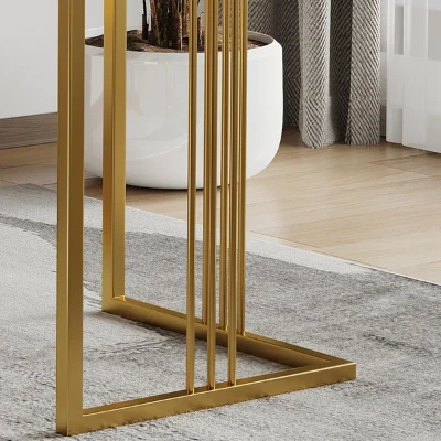 Picture of Jivar – Natural Wood Desk with White & Gold Finish and Castor Feet