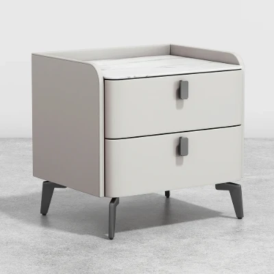 Terryé Nightstand – Natural Wood Design with Faux Marble Top