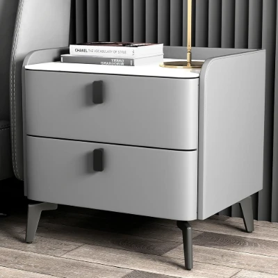 Terryé Nightstand – Natural Wood Design with Faux Marble Top