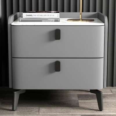 Terryé Nightstand – Natural Wood Design with Faux Marble Top