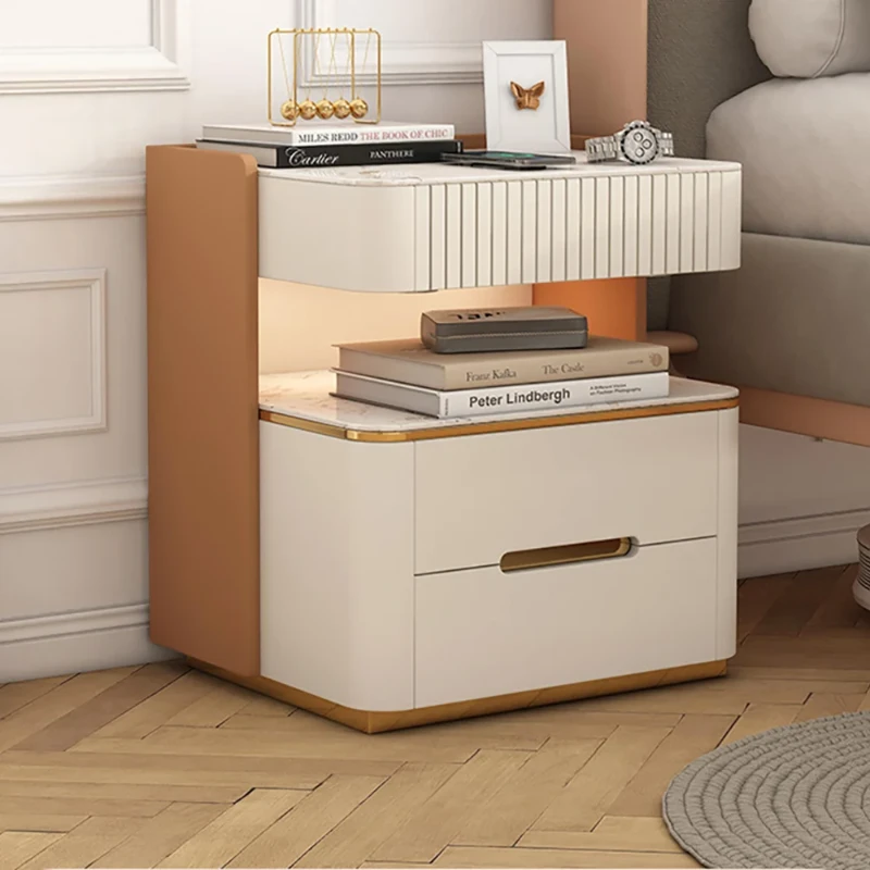 Fylora Nightstand – Natural Wood Frame with Marble Top