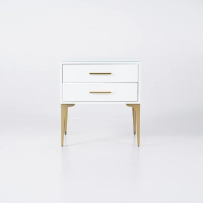 Hype Nightstand – Glossy Modern Design with Two Drawers and Gold Legs