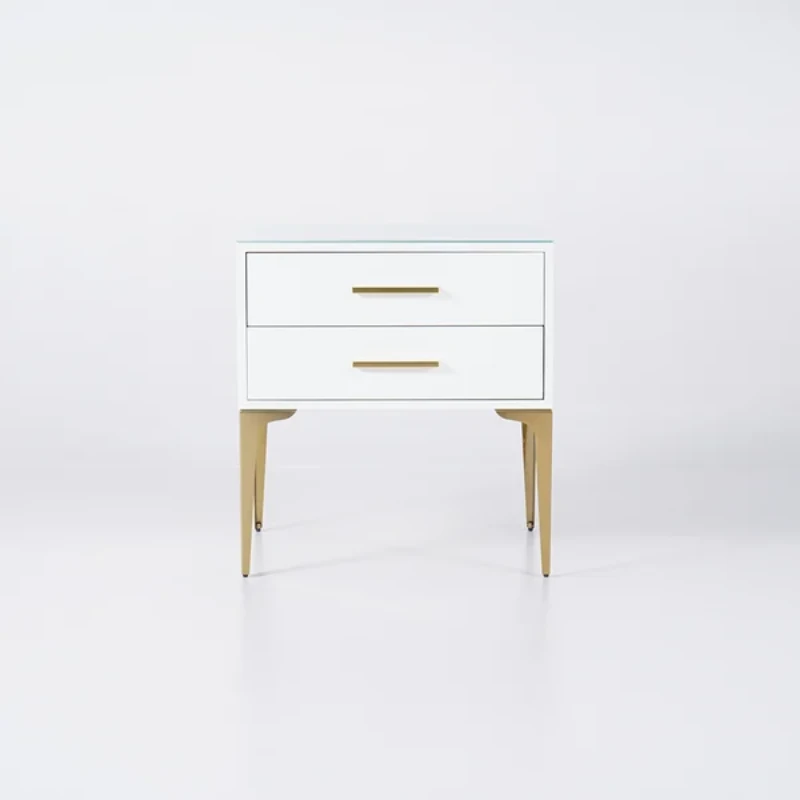 Hype Nightstand – Glossy Modern Design with Two Drawers and Gold Legs