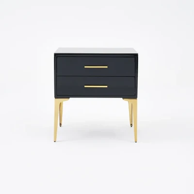Hype Nightstand – Glossy Modern Design with Two Drawers and Gold Legs