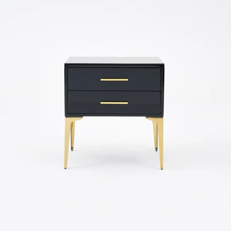 Hype Nightstand – Glossy Modern Design with Two Drawers and Gold Legs
