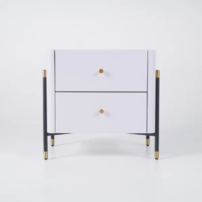 Haki Nightstand – Natural Wood Frame with Faux Marble Top and Dual Drawers