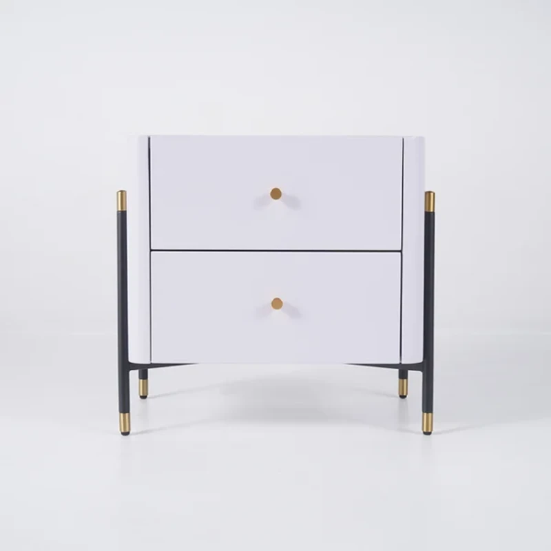 Haki Nightstand – Natural Wood Frame with Faux Marble Top and Dual Drawers