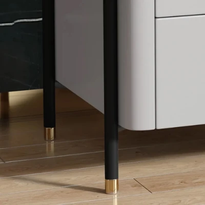 Haki Nightstand – Natural Wood Frame with Faux Marble Top and Dual Drawers