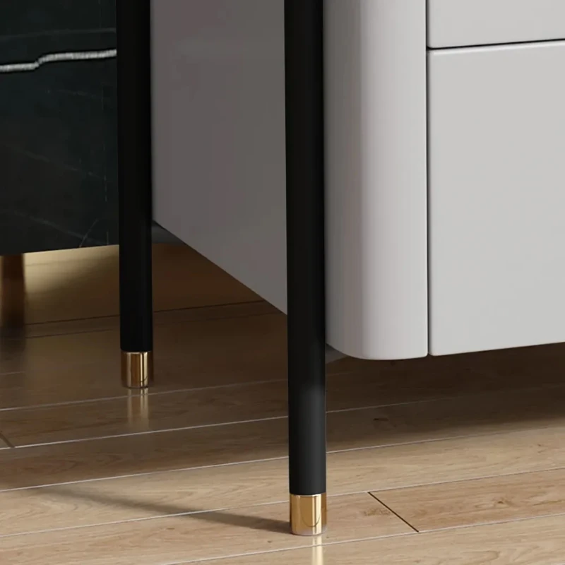 Haki Nightstand – Natural Wood Frame with Faux Marble Top and Dual Drawers